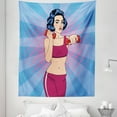 thumbnail image 1 of Fitness Tapestry, Pop Art Woman Doing Exercises with Dumbbells Healthcare Vitality Retro Style, Fabric Wall Hanging Decor for Bedroom Living Room Dorm, 5 Sizes, Multicolor, by Ambesonne, 1 of 1