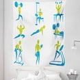 thumbnail image 1 of Fitness Tapestry, Showing Different Gym Activities Weightlifting Equipment, Fabric Wall Hanging Decor for Bedroom Living Room Dorm, 5 Sizes, Apple Green Sky Blue, by Ambesonne, 1 of 1