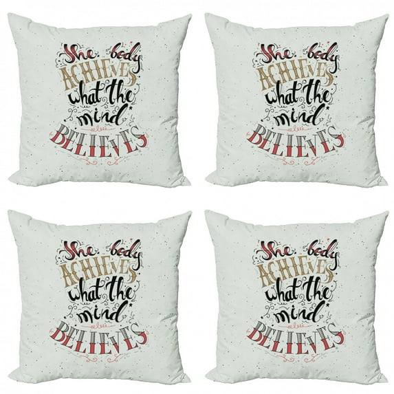 Ambesonne Fitness Throw Pillow Cover 4 Pack, Body and Mind Words Art, 18", Multicolor