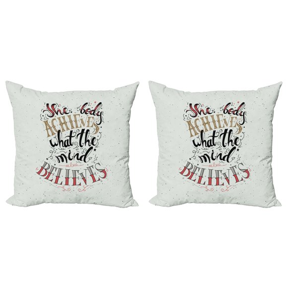 Ambesonne Fitness Throw Pillow Cover 2 Pack, Body and Mind Words Art, 16", Multicolor