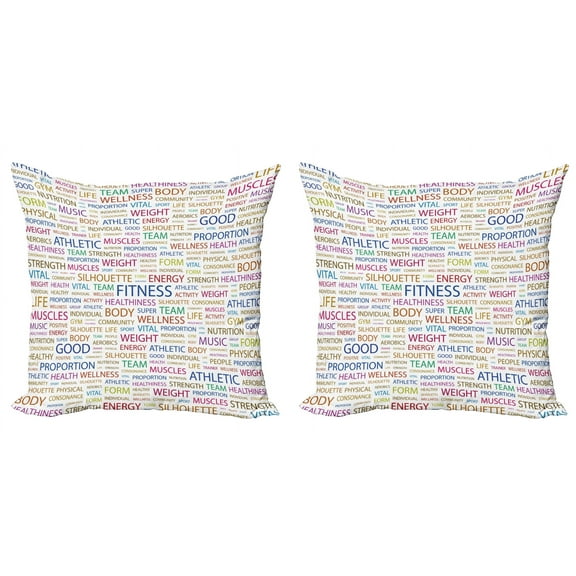 Ambesonne Fitness Throw Pillow Cover 2 Pack, Psychical Activity Word, 16", Multicolor