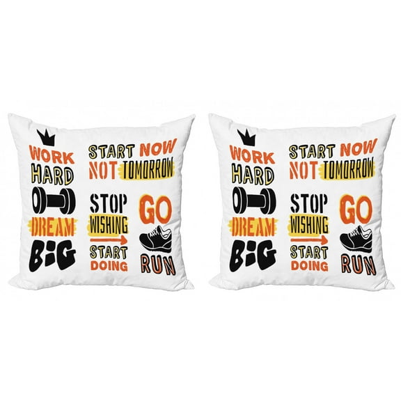 Ambesonne Fitness Throw Pillow Cover 2 Pack, Positive Words, 24", Orange Yellow Black