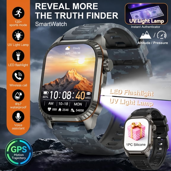 [Fitness Tracker Watch] Smart Watch: 1.95"/4.95cm HD Screen, UV/LED Light, GPS Route Tracking, Altimeter, Barometer, Voice Assistant, Alloy Case, Multifunctional for Business & Fitness