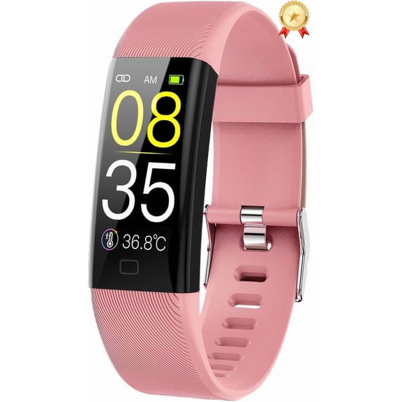 Fitness Trackers Smart Temperature Monitoring Bracelet Activity Tracker with Heart Rate Monitor 51 Different Exercise Modes Fever Warning, Heart Rate, Sleep Pedometer Watch for Women Men (Pink)
