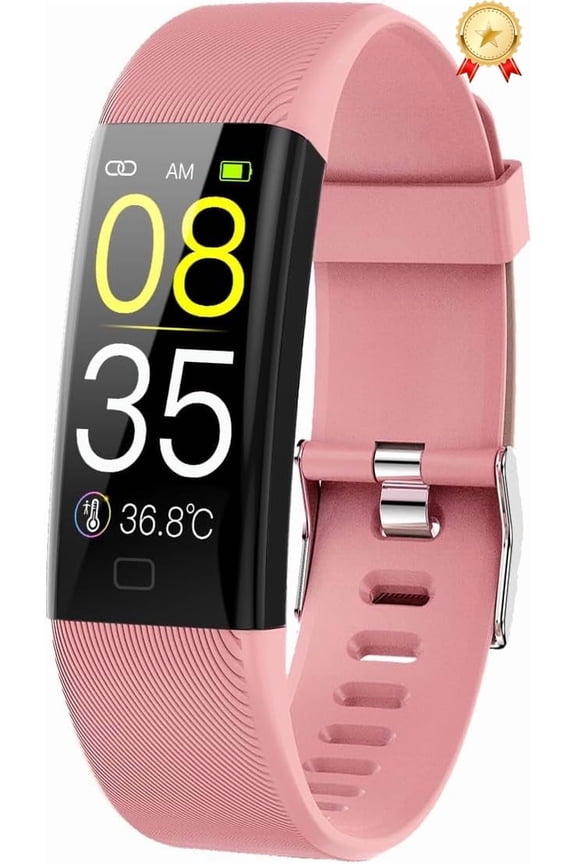 Fitness Trackers Smart Temperature Monitoring Bracelet Activity Tracker with Heart Rate Monitor 51 Different Exercise Modes Fever Warning, Heart Rate, Sleep Pedometer Watch for Women Men (Pink)