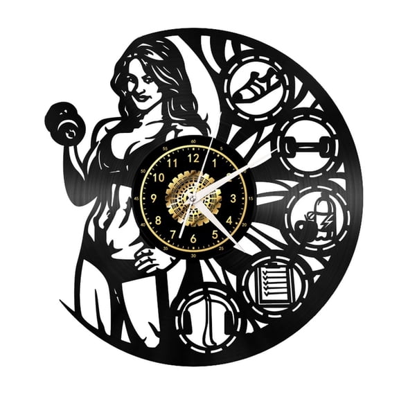 Fitness Vinyl Record Wall Clock Gifts for Holiday ,Handmade 12Black Wall Clock Unique Gifts for Men Women for Birthday Wall Decor