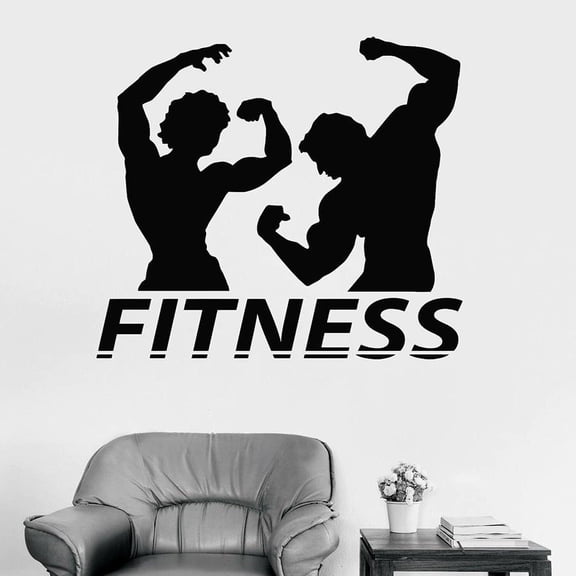 Fitness Wall Decal Couple Muscle Bodybuilding Gym Interior Decoration Window Vinyl Stickers Posture Mural Removable 30x34cm