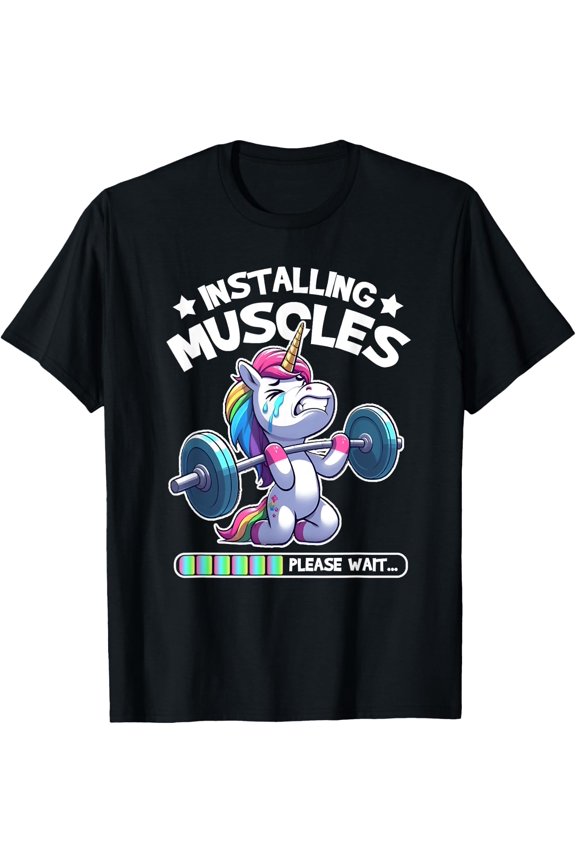 Fitness Weightlifting Unicorn Gym Workout Weight Training T-Shirt Size S-5XL