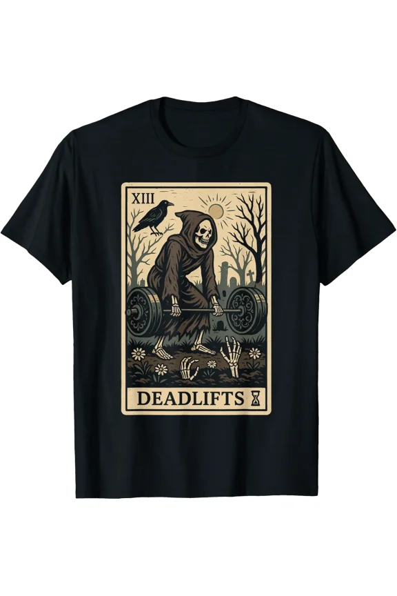 Fitness Weightlifting Workout Gym Tarot Card Deadlifts T-Shirt Size S-5XL