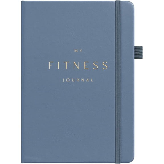 Fitness Workout Journal for Men & Women, Workout Log Book Planner with Daily Diet, Gym Exerci &   - Undated, A5 Size, Leather Hardcover (Dark Blue)