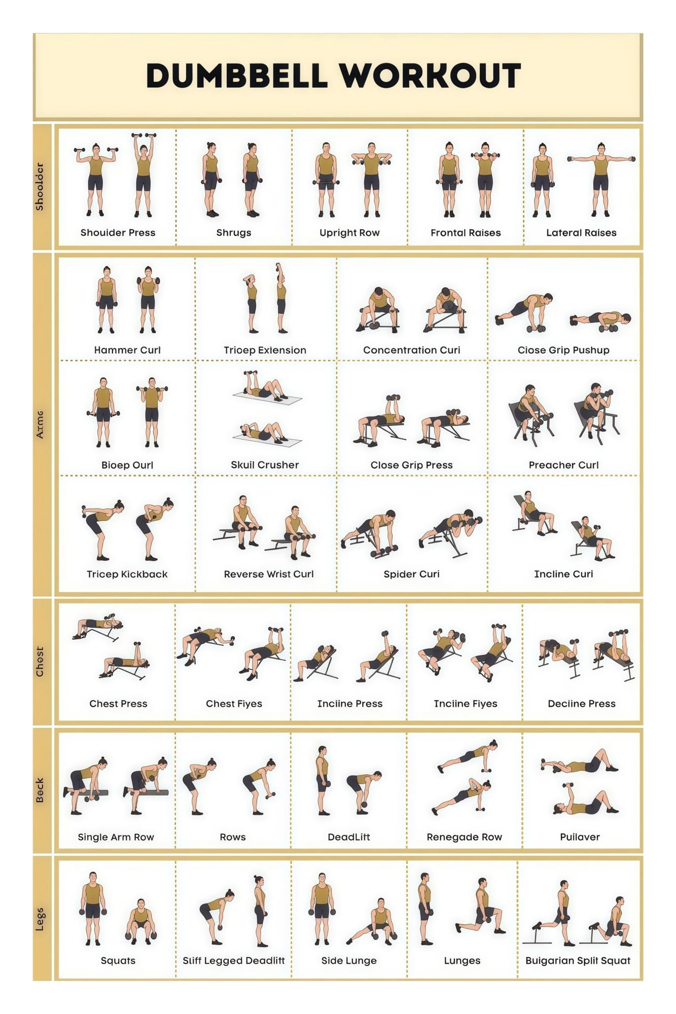 Fitness Workout Poster Dumbbell Exercises and No Equipment Training ...