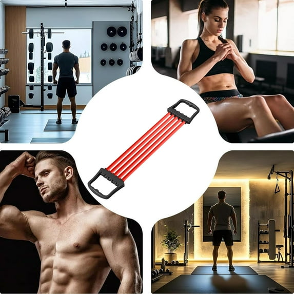 Fitness & Yoga Fitness Elastic Rope | Adjustable Chest Expander Arm Exerciser with 5 Spring Resistance Bands for Home Workouts and Muscle Training