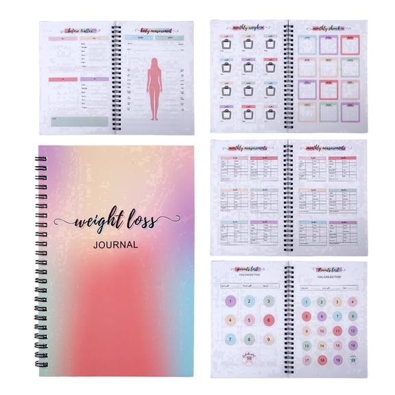 RUIFUU 12 Month Weight Loss Journal for Women A5 Spiral Bound Fitness Planner Body Measurements Weight Loss Tracker Exercise Log Book
