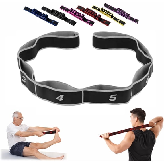 Fitness resistance band, 8-loop numbered elastic stretch band, adjustable exercise band suitable for Pilates, dance, hamstring and full-body workouts.