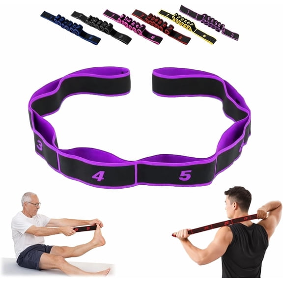 Fitness resistance band, 8-loop numbered elastic stretch band, adjustable exercise band suitable for Pilates, dance, hamstring and full-body workouts.