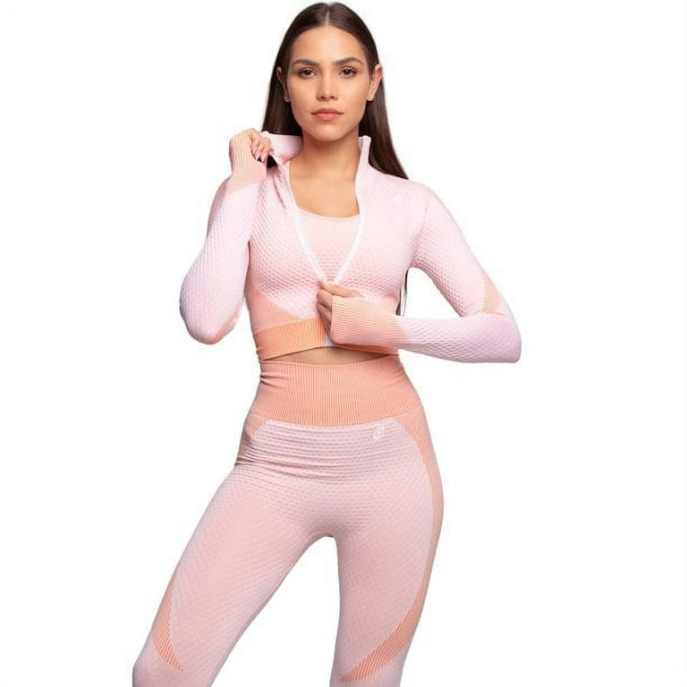 Women 3-Piece Activewear Set Long Sleeve Yoga Gym Crop Top with