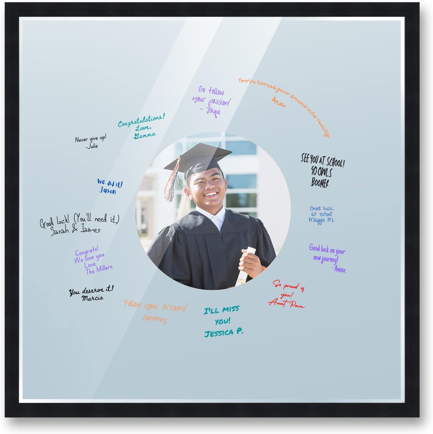 Fitniz 20X20 Square Black Autograph & Signature Picture Frame With Blue