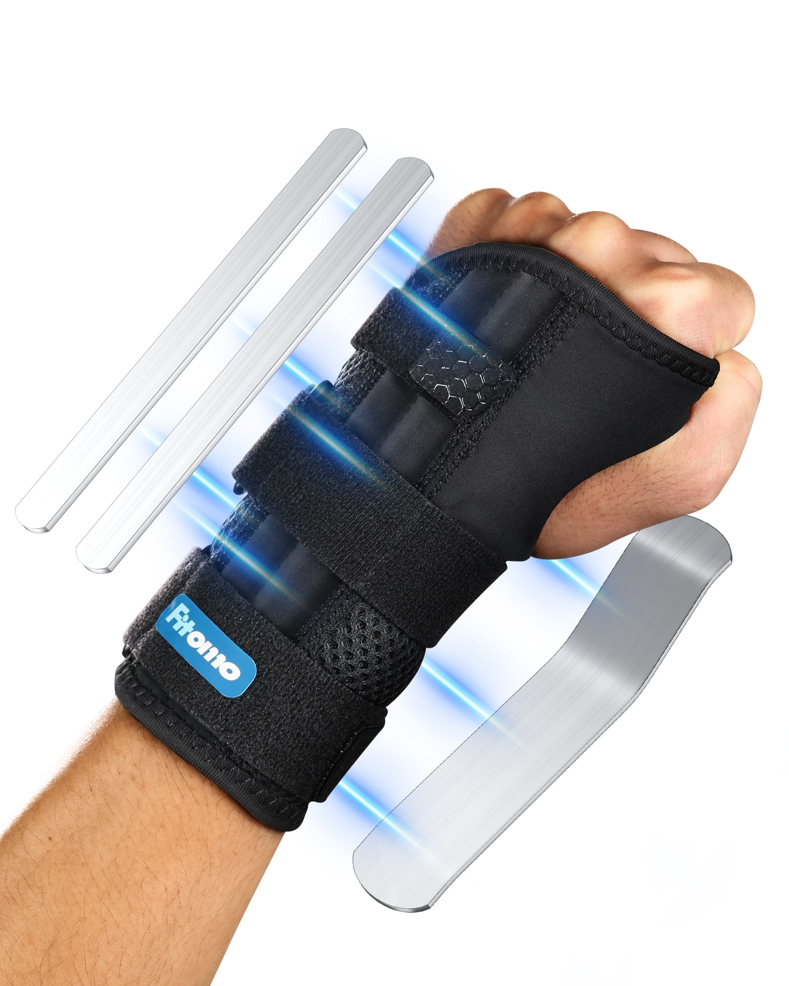 Fitomo Carpal Tunnel Wrist Brace Night Support with 3 Metal Splints for Sleeping and Soft Thumb