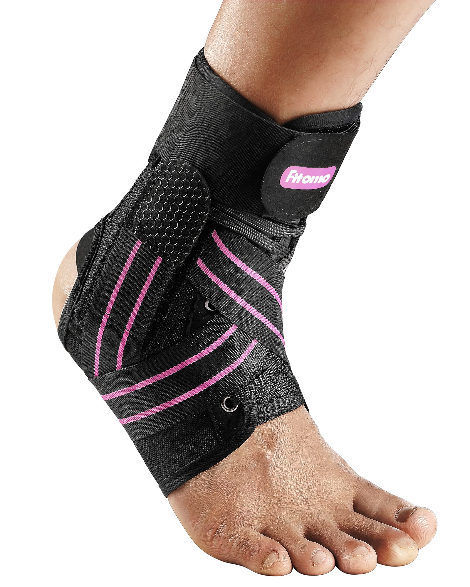 Fitomo Quick Lace Up Ankle Brace for Women Men with Removable Side Splints, Adjustable Ankle Support for Sprained Ankle Injury Recovery, Ankle Stabilizer for Basketball Volleyball Tennis, 1 Unit
