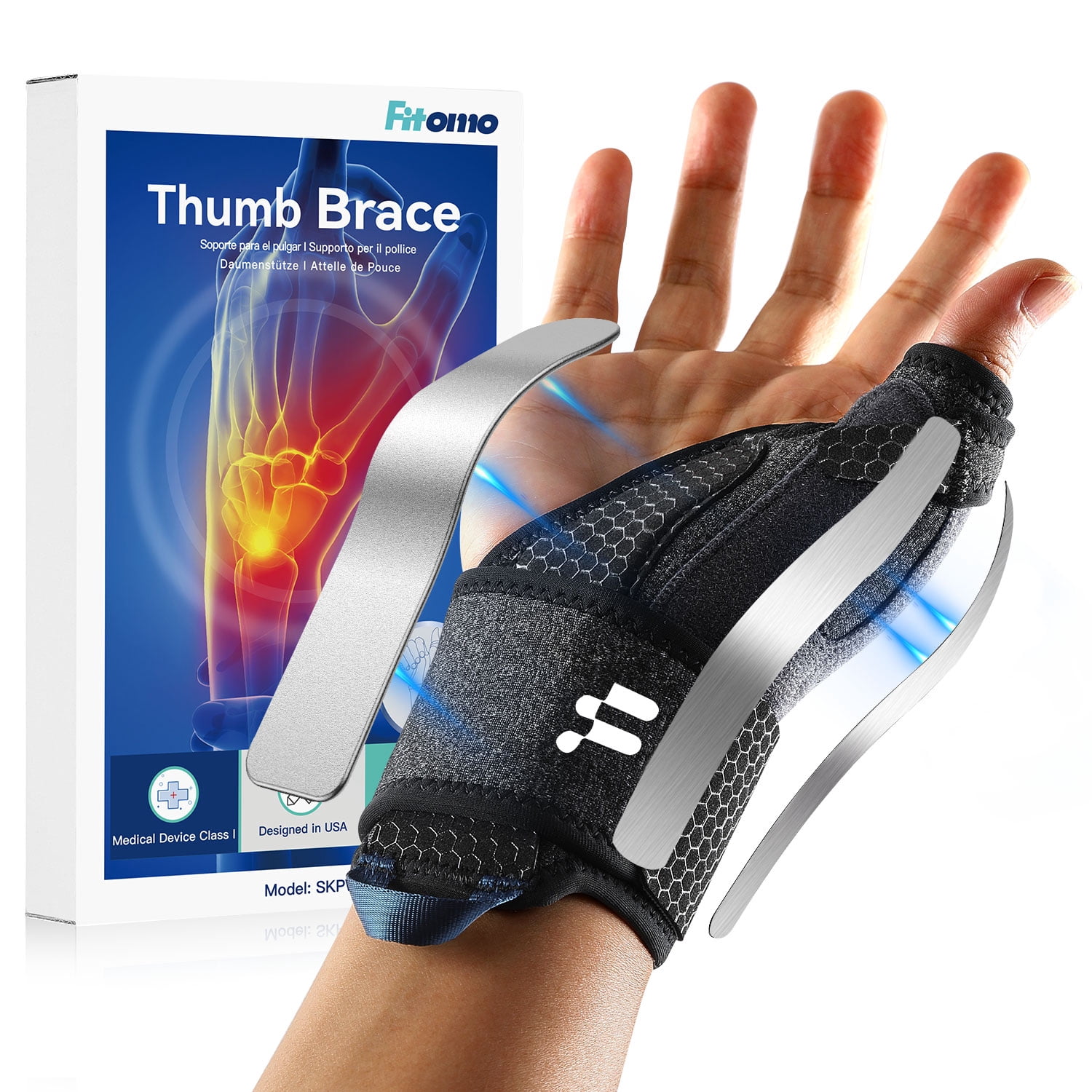 Fitomo Thumb Brace With Wrist Support - Adjustable For Carpal Tunnel, Arthritis, Tendonitis (Right Hand, S/M)