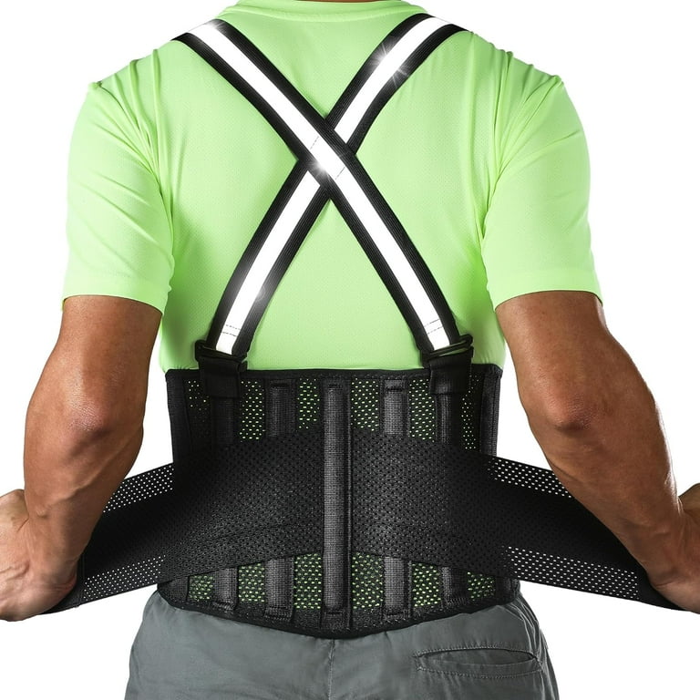 Novapcs Waist Brace Back Brace with Reflective Belt and 7 Splints for Work Outdoor Running Motorcycle Size M