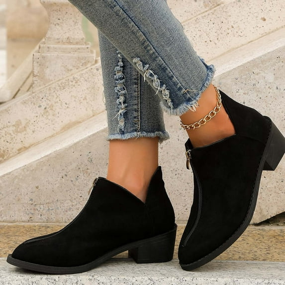 Fitoron Cowgirl Boots for Women Suede Ankle Boots Block Heel Vintage Western Boots Christmas Gift Black 6.5