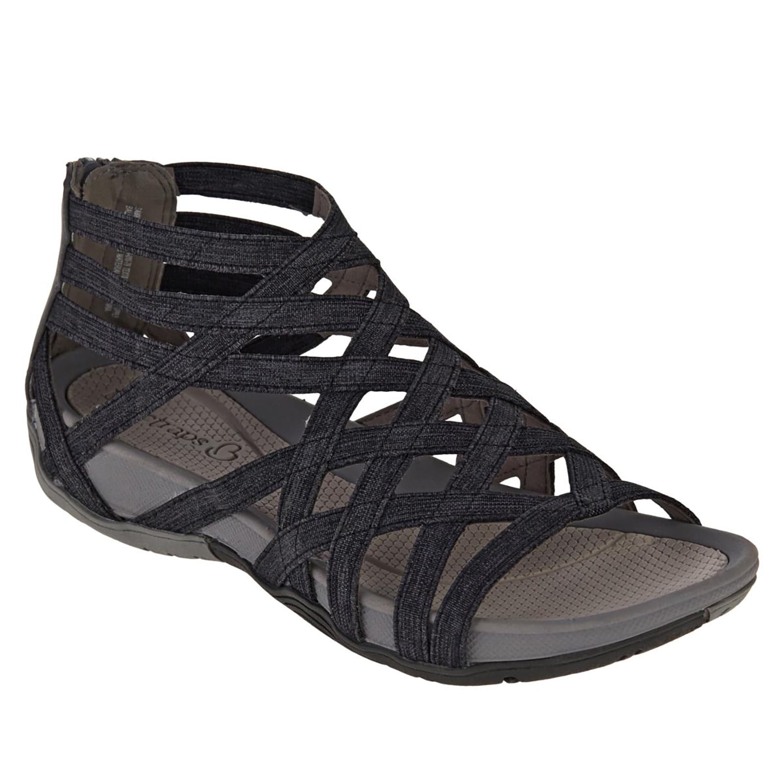 Fitoron Flat Sandals for Women Summer With Zipper Roman Roman Open Toe Roman Women's Shoes Black Sandals