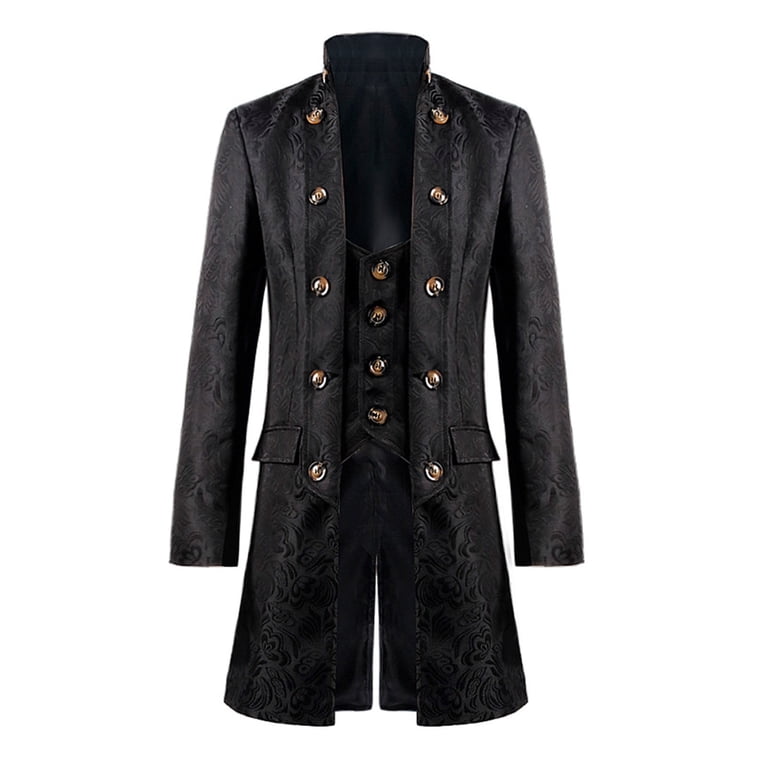 Fitoron Jackets for Men Single Breasted Gothic Trench Coat Vintage