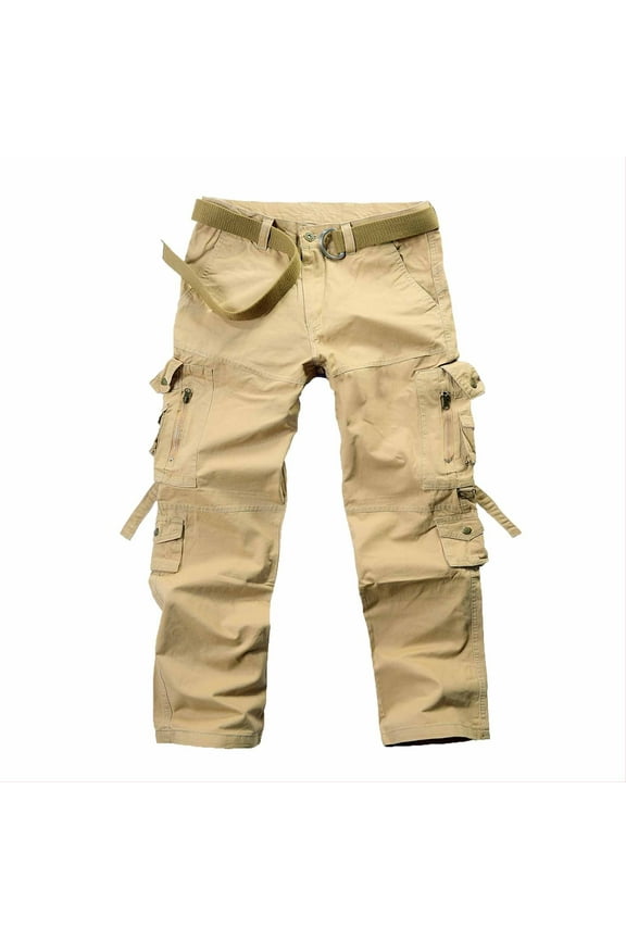 Men's Cargo Pants, Fall Winter Casual Elastic Waist with Pockets Full Length Pants for Men Khaki