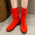 thumbnail image 1 of Fitoron Mid Calf for Women Suede Winter Boots Warm Block Slouch Boots Casual Fall Shoes Christmas Gifts Clearance Red 6, 1 of 5