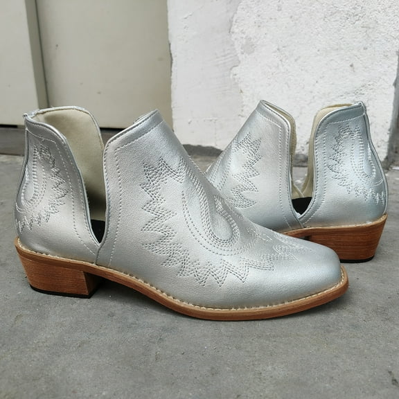 Fitoron Women Winter Boots- Solid Exclusive Square Toe Boots Fashion Casual Boots Christmas Gifts Clearance Silver 6