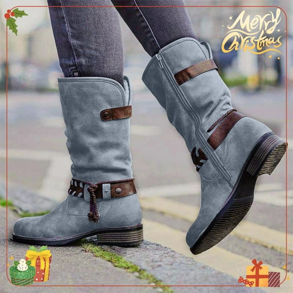 Fitoron Womens Mid Calf Boots Winter Warm Suede Boots Low Heel Cowboy Boots Christmas Gift Clearance Light blue 41