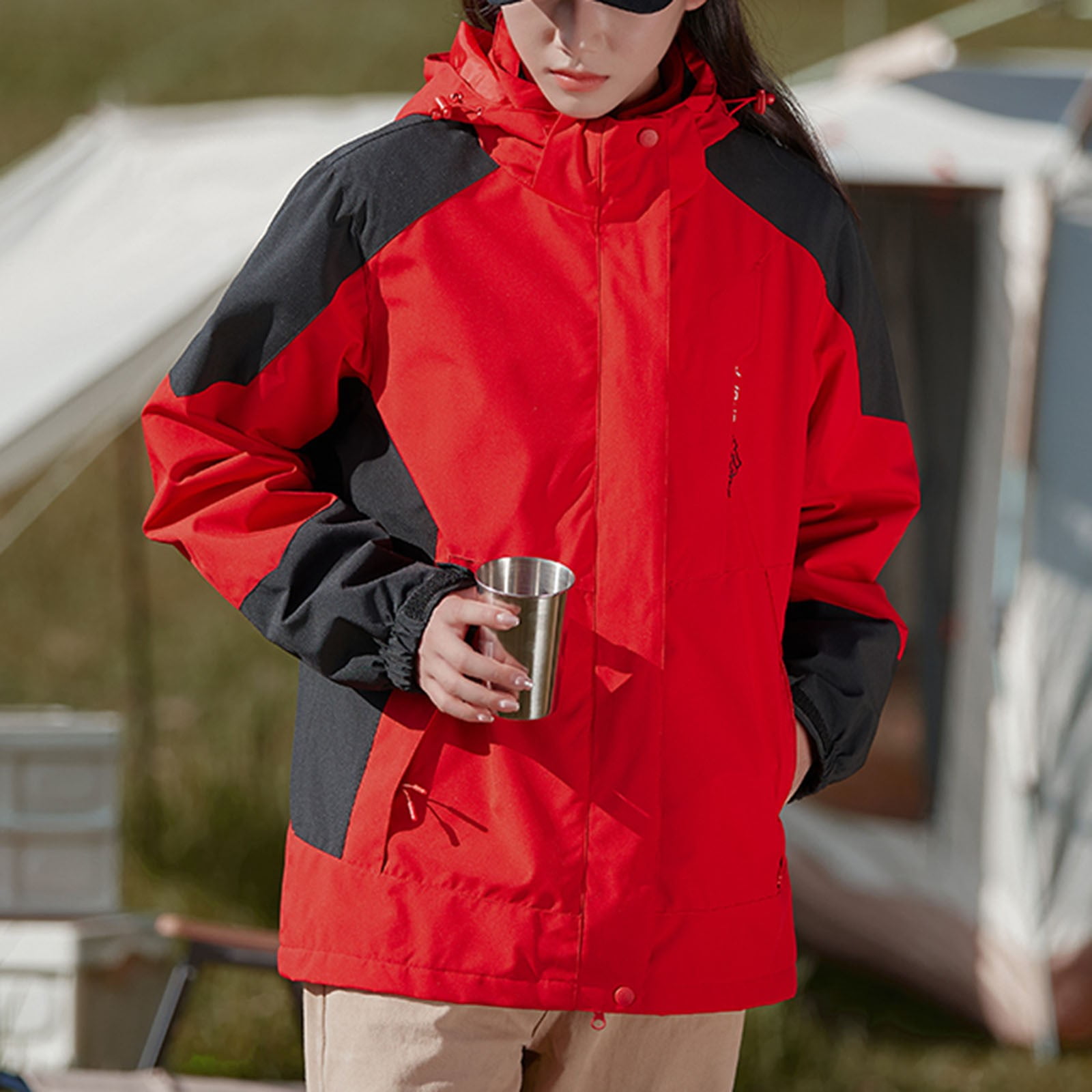 Fitoron Womens Rain Jacket with Hood Detachable Anorak Trench Coat Windproof Anorak Warm Plush