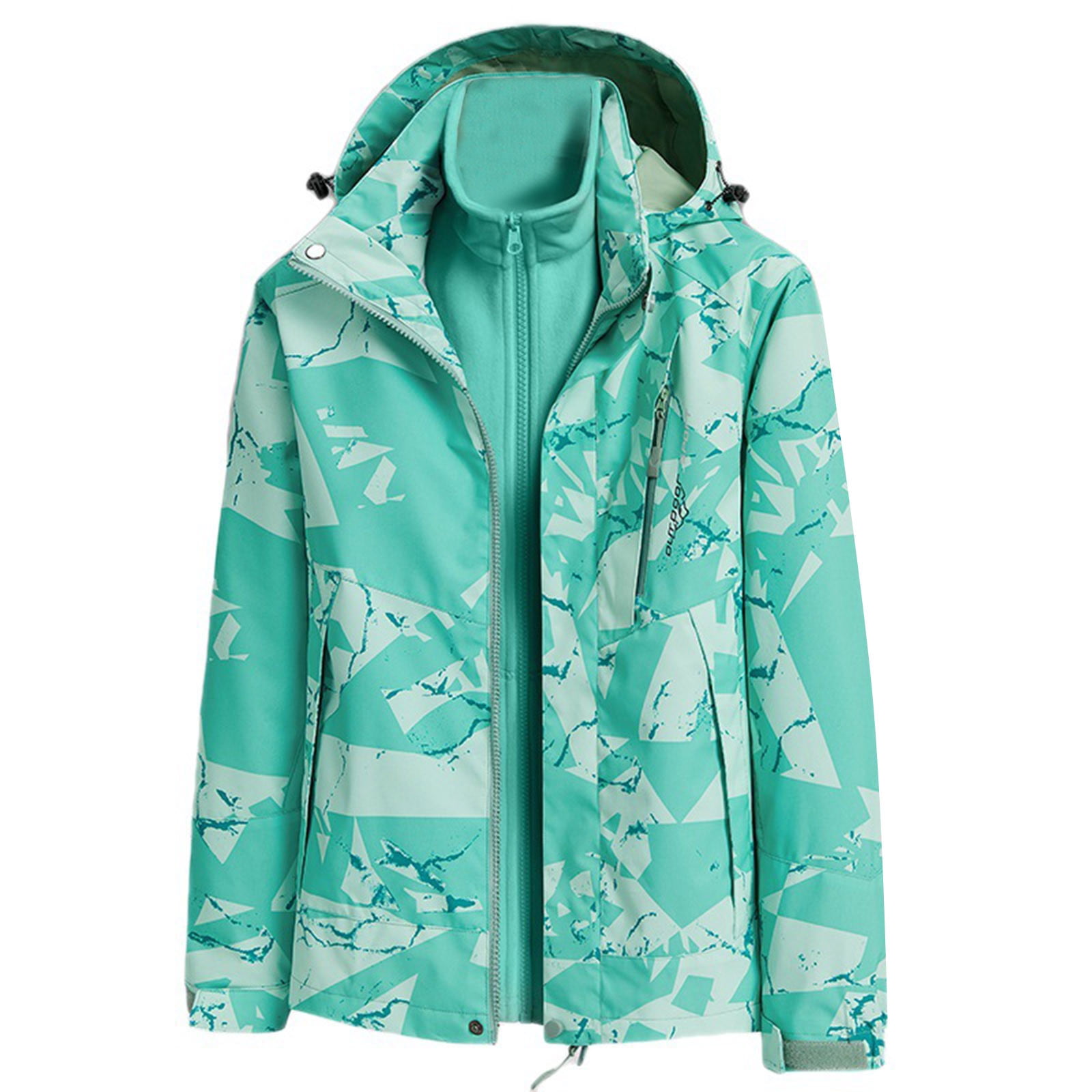 Fitoron Womens Rain Jacket with Hood Trench Coat Warm Plush Anorak