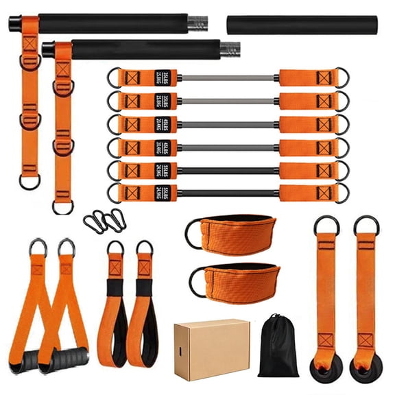 Fitribe Pilates Bar Kit 17-in-1, Resistance Band Set with 3 Pairs of Resistance Tubes,Ankle Straps, Door Anchor, for Yoga Pilates Home Workout, Muscle Training & Toning, Women Men