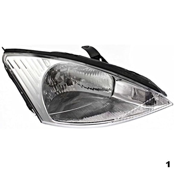 Fits 00-04 Focus Right Passenger Halogen Headlamp Assembly w/Chrome Bezel