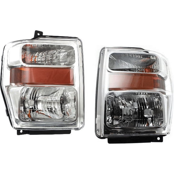 Fits 08-10 SuperDuty F250, F350, F450, F550 L&R Headlamps W/Chrom Bez(Pair)