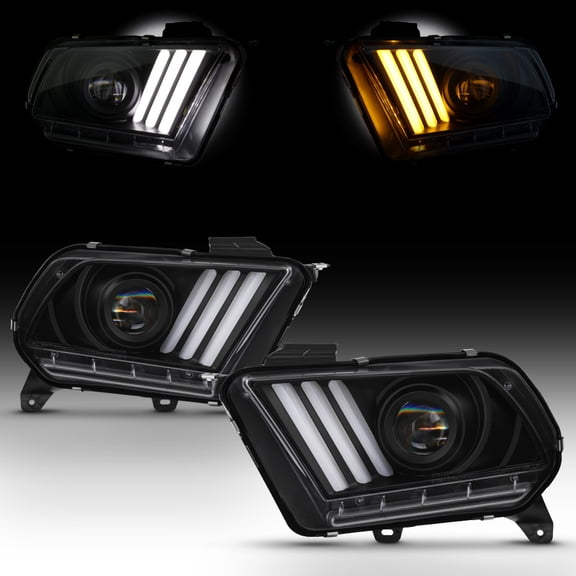 AKKON - For 2010-2013 Ford Mustang [HID Style] LED Daytime Running Lamp Bar w/Sequential Turn Signals Projector Black 
Headlights
