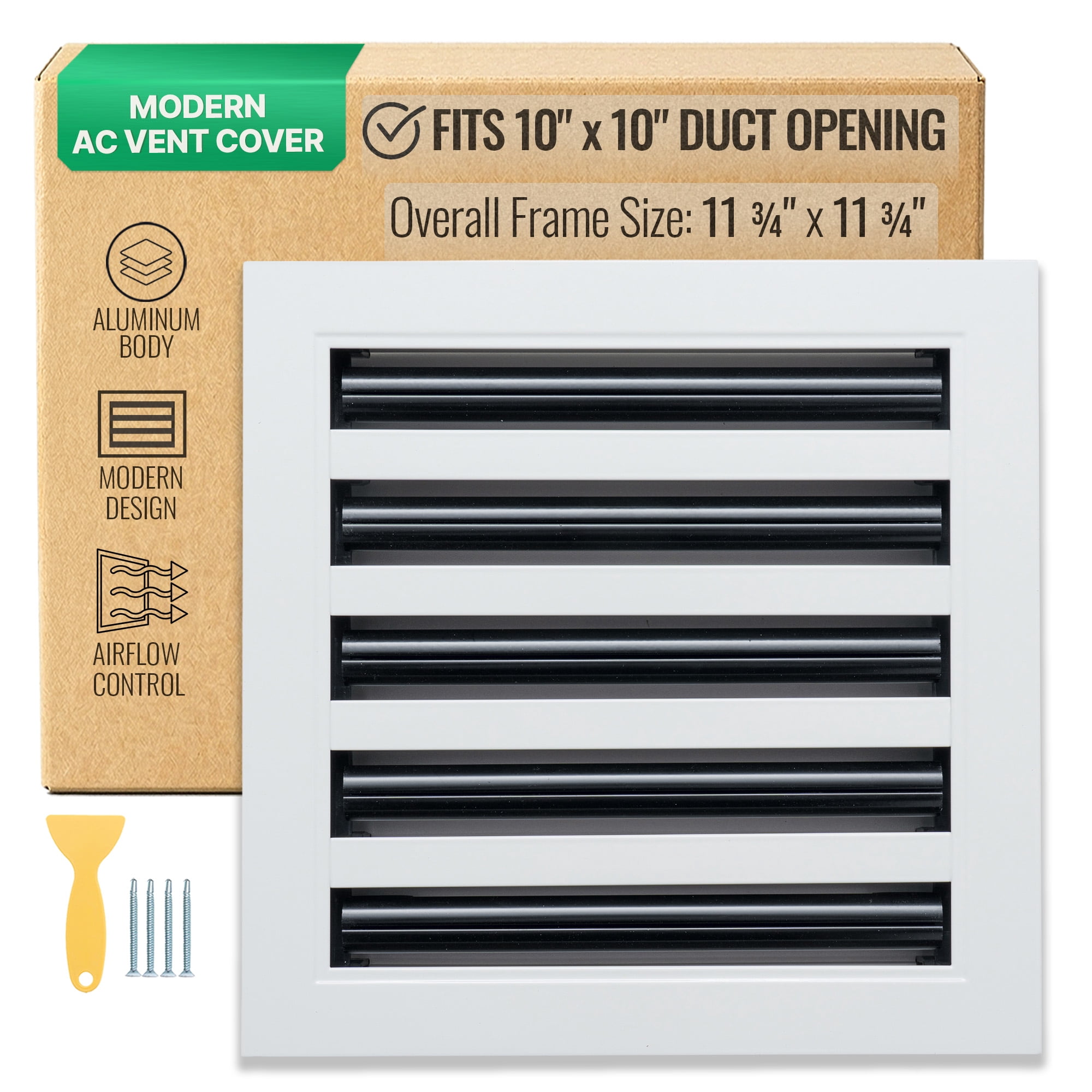 Fits 10x10 Duct Opening, Modern AC Vent Cover, Aluminum Linear Slot