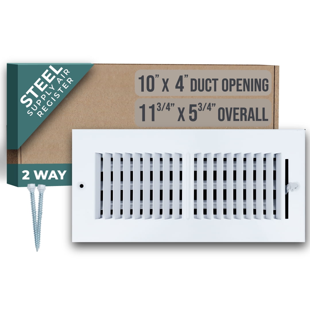 White Steel 2-Way Air Supply Diffuser for 10x4 Duct Opening