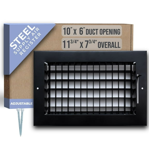 Fits 10x6 Duct Opening Steel Adjustable Air Supply Grille by Handua | Register Vent Cover Grill for Sidewall and Ceiling | Black | Outer Dimensions: 11.75" X 7.75"