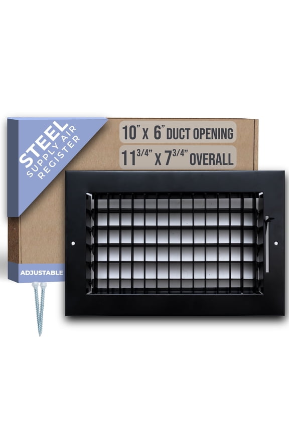 Fits 10x6 Duct Opening Steel Adjustable Air Supply Grille by Handua | Register Vent Cover Grill for Sidewall and Ceiling | Black | Outer Dimensions: 11.75" X 7.75"