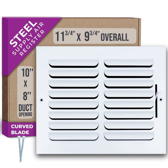 Fits 10x8 Duct Opening 1 WAY Fixed Curved Blade Air Supply Diffuser by Handua | Register Vent Cover Grill for Sidewall and Ceiling | White | Outer Dimensions: 11.75" X 9.75"