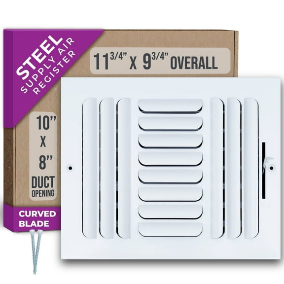 Fits 10x8 Duct Opening 3 WAY Fixed Curved Blade Air Supply Diffuser by Handua | Register Vent Cover Grill for Sidewall and Ceiling | White | Outer Dimensions: 11.75" X 9.75"