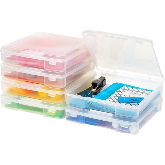 Fits 12" x 12" Paper, 6-Pack Thick Portable Plastic Scrapbook Paper Storage Cases Organizers with Built-in Handle for Art Craft Supplies Yarn File Documents Toys, Rounded Corner - Clear