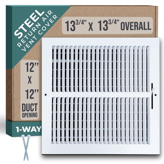 Fits 12x12 Duct Opening 1 WAY Steel Air Supply Diffuser by Handua | Register Vent Cover Grill for Sidewall and Ceiling | White | Outer Dimensions: 13.75" X 13.75"