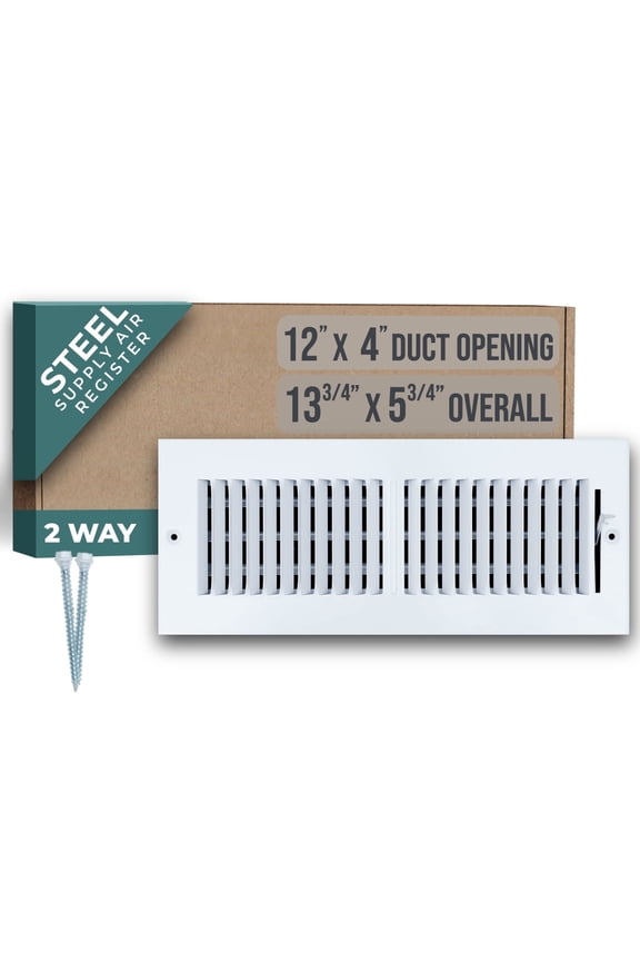 Fits 12x4 Duct Opening 2 WAY Steel Air Supply Diffuser by Handua | Register Vent Cover Grill for Sidewall and Ceiling | White | Outer Dimensions: 13.75" X 5.75"