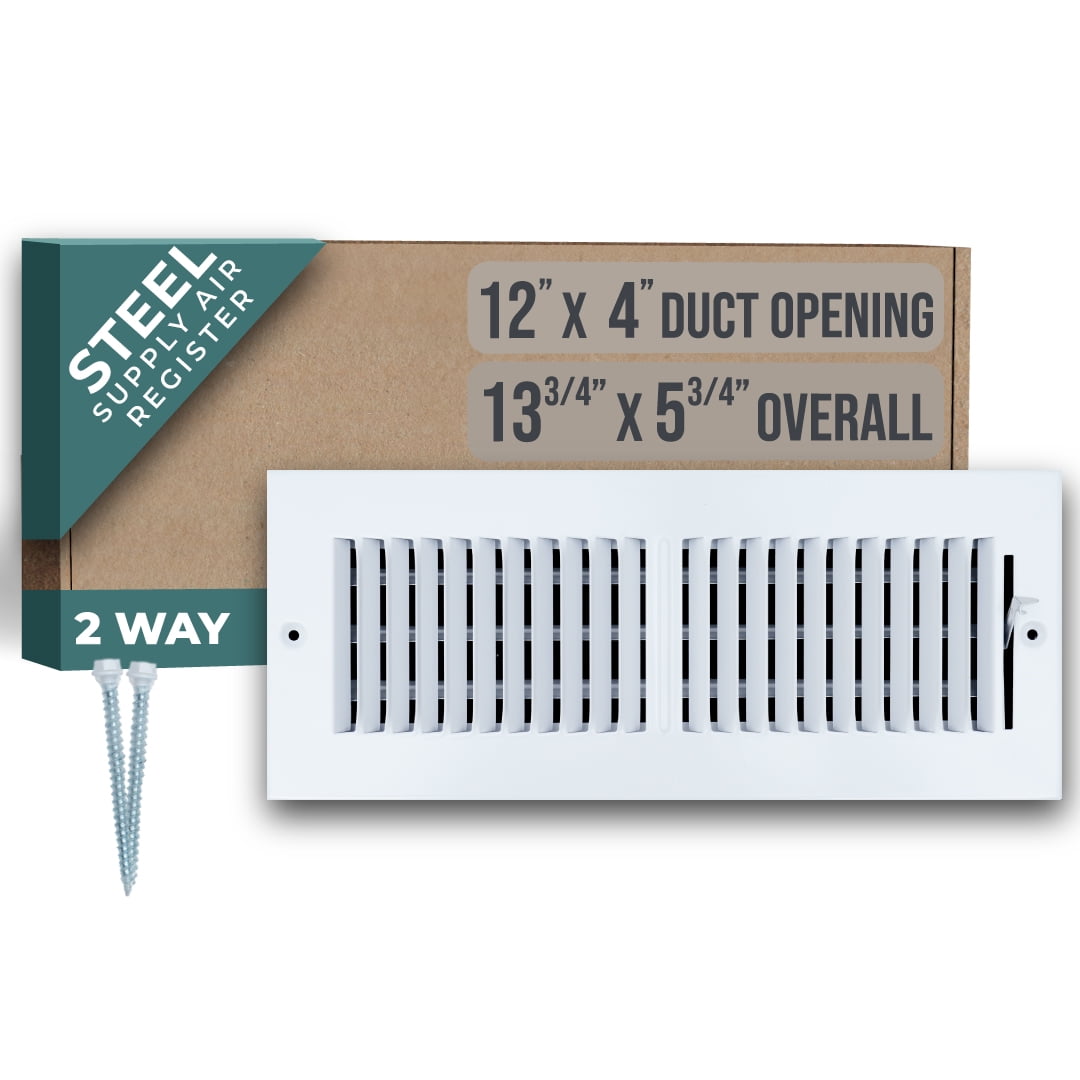 White Steel 12x4 Duct Opening 2-Way Air Supply Diffuser