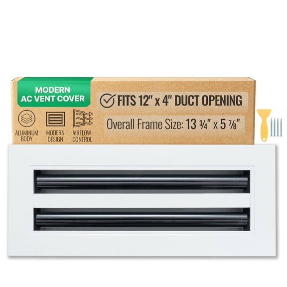 Fits 12x4 Duct Opening, Modern AC Vent Cover, Aluminum Linear Slot Diffuser, Decorative Air Vent Cover, Air Supply Grille for Ceiling, Sidewall, Floors, White, Out Dim: 13 3/4" X 5 7/8"