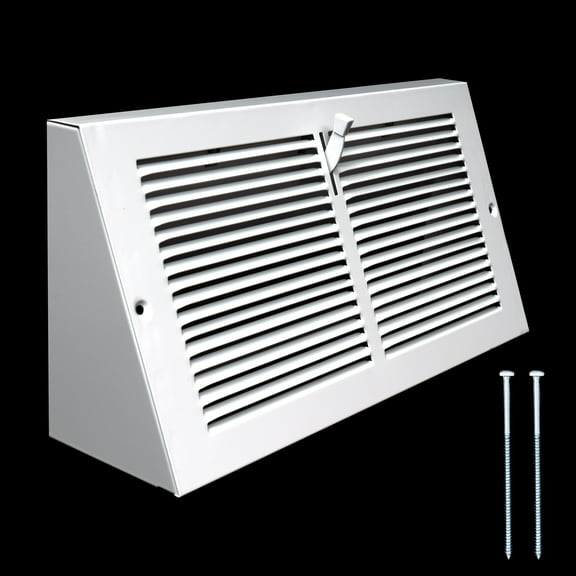 Fits 12x6 Duct Opening | Steel Triangular Baseboard Air Supply Grille with Damper by Handua| Air Register Vent Cover Grill | 3-13/16" Depth | White | Outer Dimensions: 13-3/4" x 6-5/8"